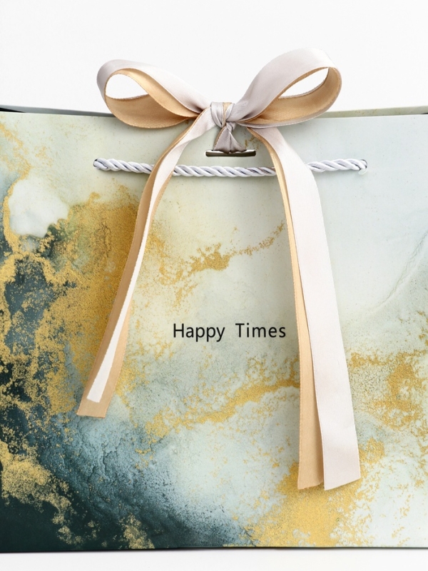 Пакет подарочный ламинированный "Мрамор",синий с бантиком, 25 х 20 х 12 см