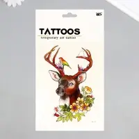 Переводная тату на тело цветная &laquo;Олень с птичкой&raquo;, 26.2&times;14.5 см