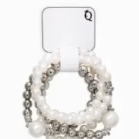 Браслет "Стильный жемчуг" (набор 5шт), №8/16, цвет белый в серебре