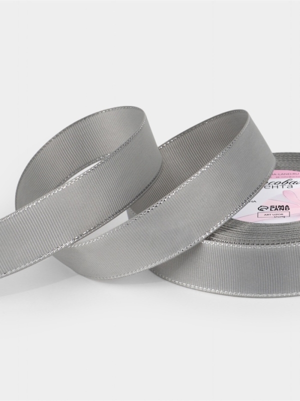 Лента репсовая 25мм*25&plusmn;1ярд(23м&plusmn;1м) серебряные нити №003 светло-серый АУ