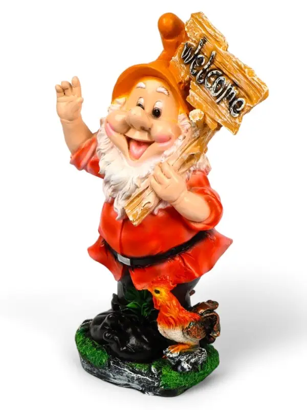 Садовая фигура из полистоуна &laquo;Гном с табличкой WELCOME с петухом&raquo;, 61&times;23&times;36 см, МИКС