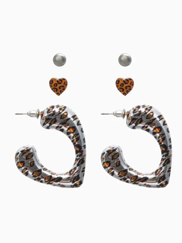 Набор серьги "Леопард" трио, цветной в серебре