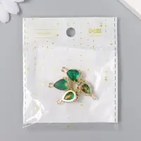 Декор для творчества пластик "Капля с золотыми цветочками" морская волна кристалл 2х1,2 см