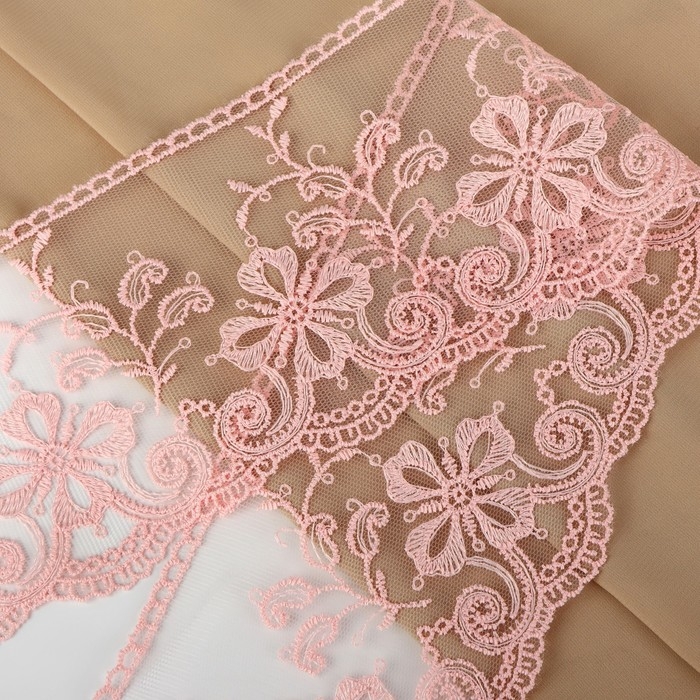 Кружево на сетке, 110 мм &times; 11 &plusmn; 1 м, цвет нежно-розовый