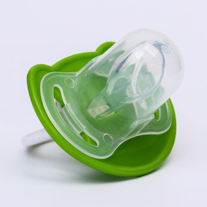 Соска - пустышка силиконовая ортодонтическая &laquo;Лягушка&raquo;, от 6 мес., с колпачком, цвет зеленый