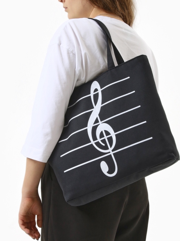 Шопер Музыка, 42*9*32, отдел на молнии, подклад, черный/белый