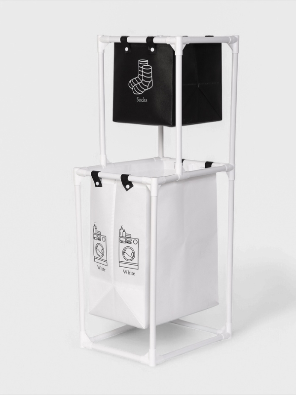 Корзина для белья складная 28х39х95 см, цвет черный, белый