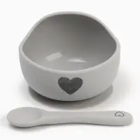 Тарелка детская на присоске и ложка, серый, Mum&Baby