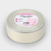 Лента репсовая 40мм*25&plusmn;1ярд(23м&plusmn;1м) серебряные нити №008 молочный АУ