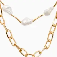 Колье "Жемчуг" борокко, цепь, 2 яруса, цвет белый в золоте