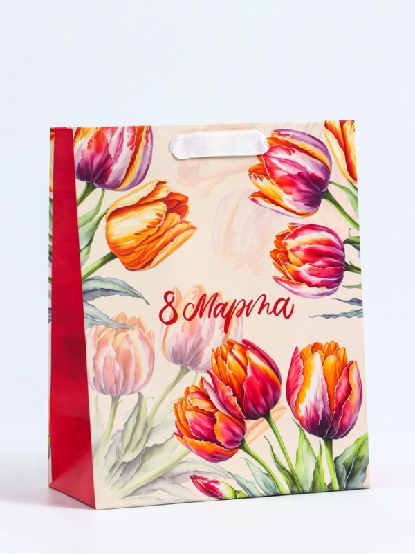 Пакет подарочный вертикальный &laquo;Яркие тюльпаны&raquo;, MS 18 х 23 х10 см