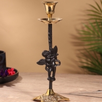 Подсвечник на 1 свечу, латунь, черный с золотом 8,5х8,5х23,5 см