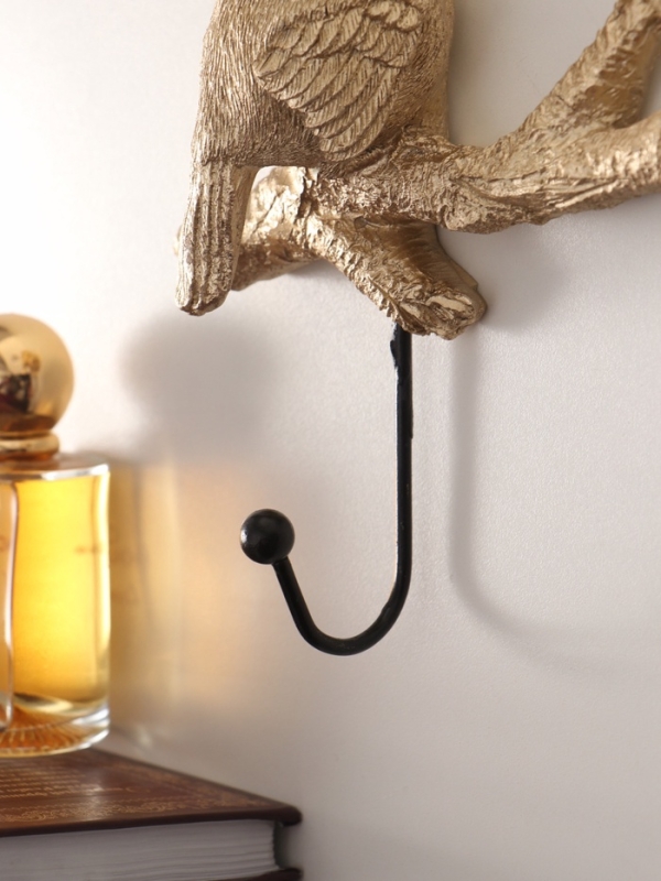 Крючок декоративный полистоун "Золотая птичка на ветке" 18,5х12,5х5,5 см