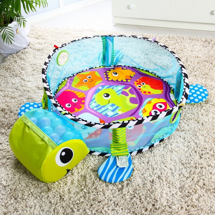 Развивающий коврик 3 в 1 &laquo;Черепаха&raquo;, 68x68 см, 30 цветных шариков, 4 игрушки, Крошка Я