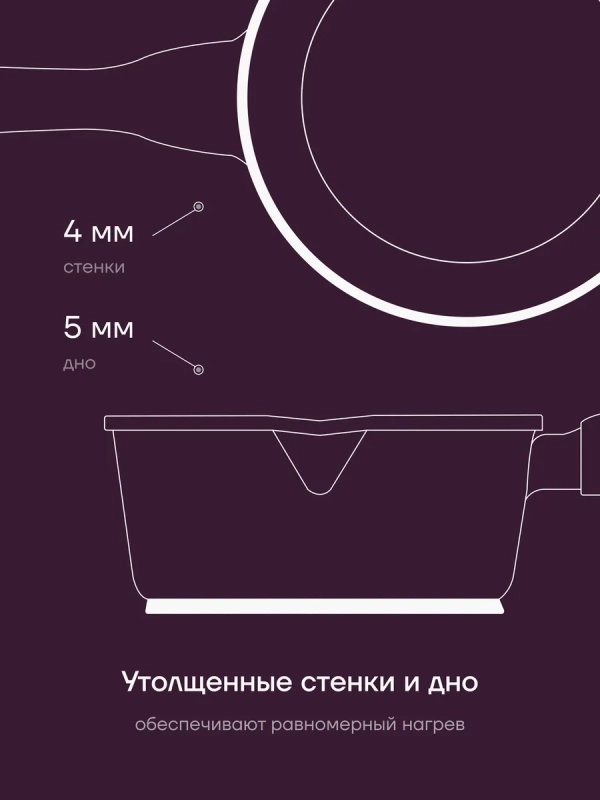 Ковш кухонный 1,5л сотейник с крышкой антипригарный литой