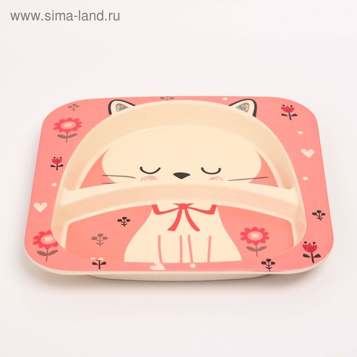 Набор детской бамбуковой посуды &laquo;Кошечка&raquo;, тарелка, миска, стакан, приборы, 5 предметов