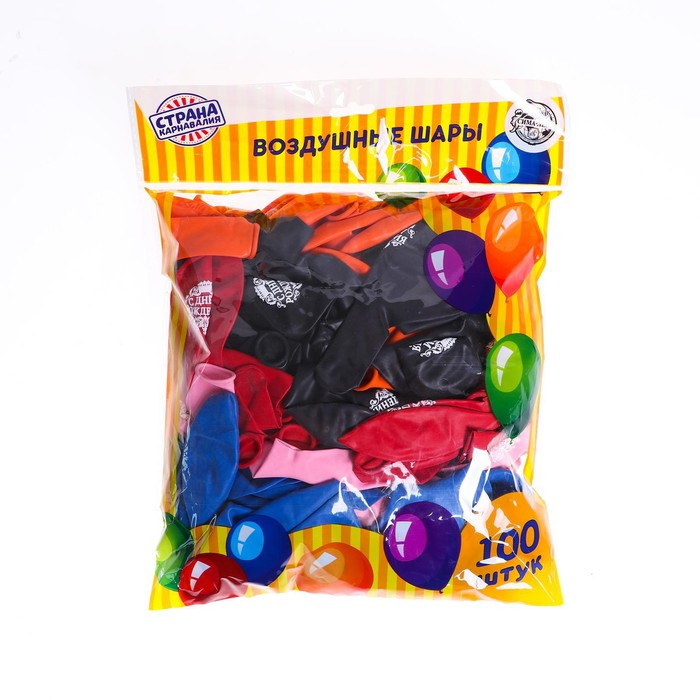 Воздушный шар латексный 12" &laquo;С днём рождения&raquo;, корона, 100 шт., МИКС