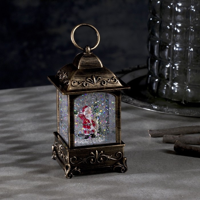Светодиодная фигура &laquo;Фонарь с Дедом Морозом&raquo; 7.6 &times; 13.5 &times; 3.2 см, пластик, блёстки, батарейки 3xAAA (нет в комплекте), свечение тёплое белое
