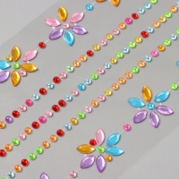 Наклейка пластик стразы тату на тело "Цветочная аппликация" цветная набор 2 листа 18х8 см