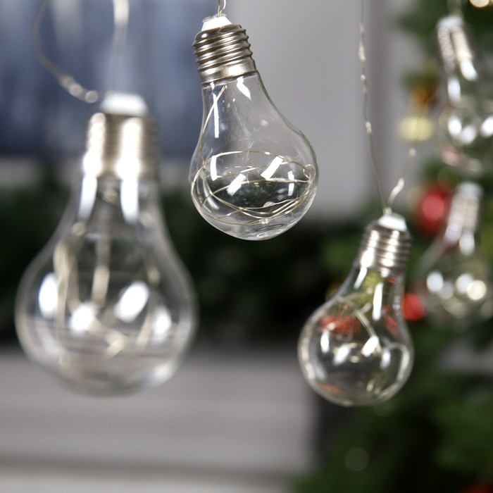 Гирлянда &laquo;Нить&raquo; 3 м с насадками &laquo;Лампочки&raquo;, IP20, серебристая нить, 100 LED, свечение синее, 3.5 В