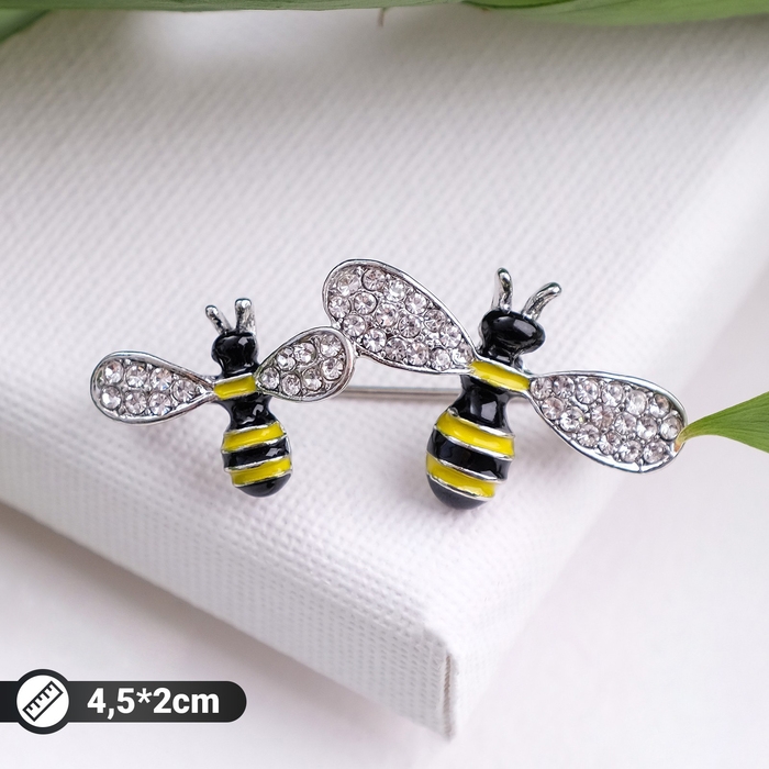 Брошь &laquo;Пчёлки&raquo;, цветная в серебре