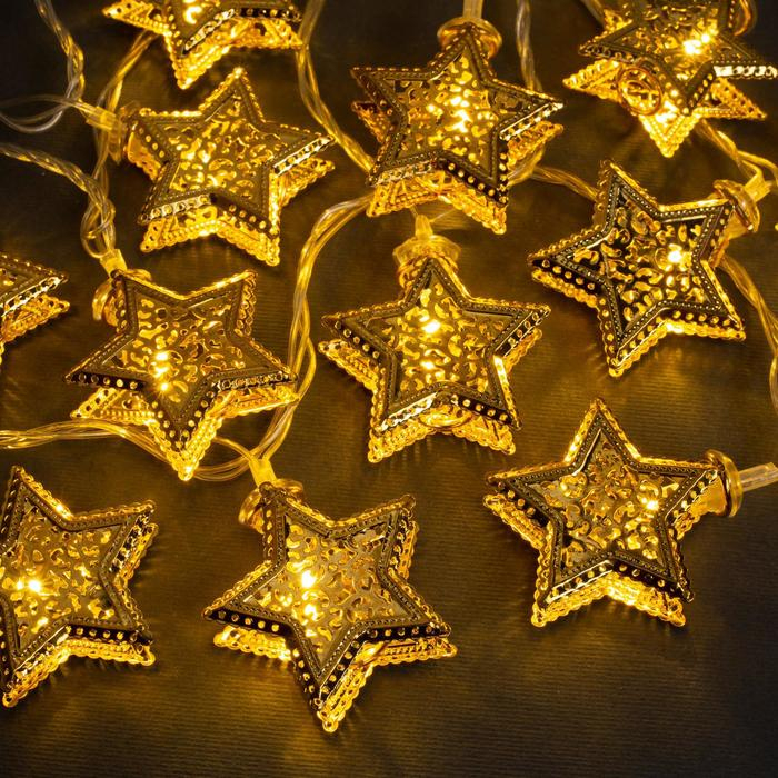 Гирлянда &laquo;Нить&raquo; 4 м с насадками &laquo;Звёздочка&raquo;, IP20, прозрачная нить, 20 LED, свечение тёплое белое, 8 режимов, 220 В