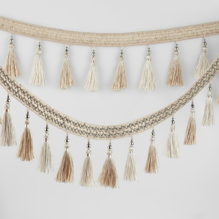 Тесьма с бусинами, 12 см, 5 &plusmn; 0,5 м, цвет белый/бежевый