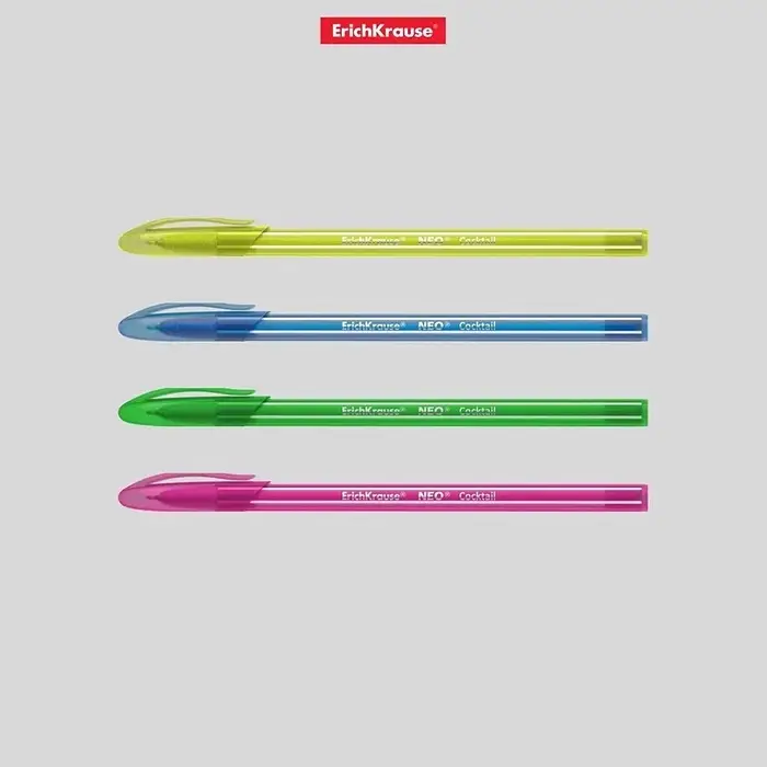 Ручка шариковая ErichKrause Cocktail, игольчатый узел 0.7 мм, чернила синие, одноразовая, МИКС