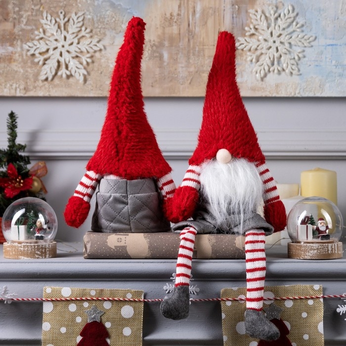 Светодиодная фигура &laquo;Гном с бородой&raquo; 14 &times; 47 &times; 9 см, текстиль, батарейки AG10х3 (в комплекте), свечение тёплое белое