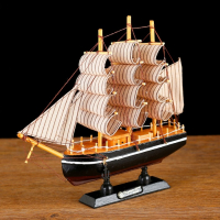 Корабль сувенирный малый &laquo;Илия&raquo;, борта чёрные, паруса бежевые с полосами, 5,5&times;23,5&times;23,5 см