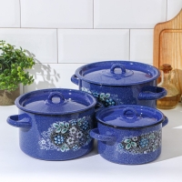 Набор эмалированных кастрюль &laquo;Голубика&raquo;, 3 предмета: 1,5 л, 2,9 л, 4,5 л