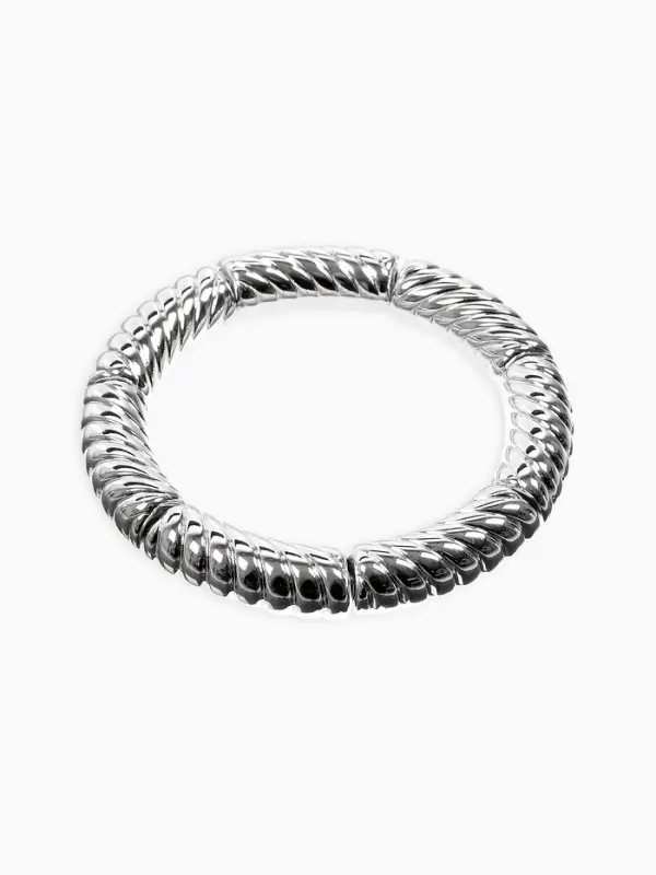 Браслет пластик на резинке "Стиль" резной, цвет серебро