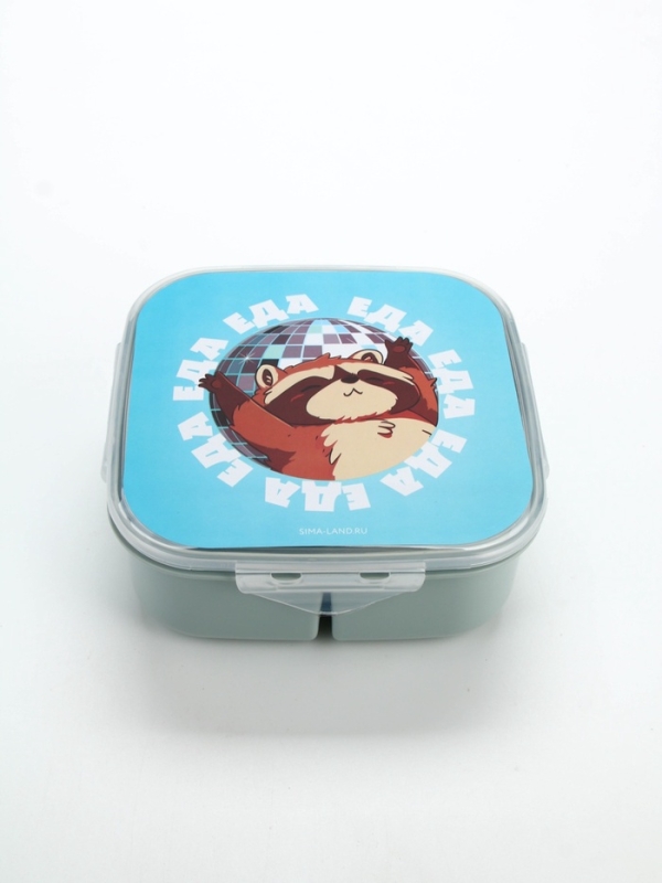 Ланч - бокс с ложкой, &laquo;Енот&raquo;, 17,8 х 17,8 х 7 см