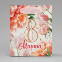 Пакет подарочный ламинированный, упаковка, &laquo;8 марта&raquo;, цветы, S 12 х 15 х 5.5 см