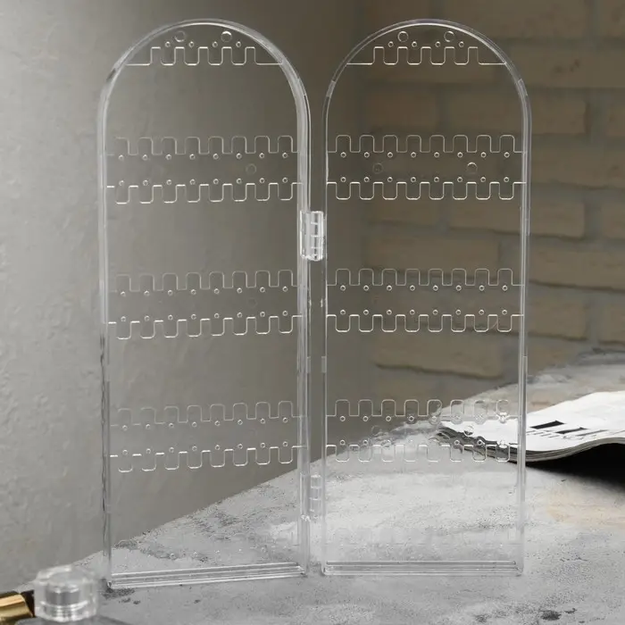 Подставка-книжка под серьги, 2 секции, 8 рядов, 21&times;1&times;28 см цвет прозрачный,