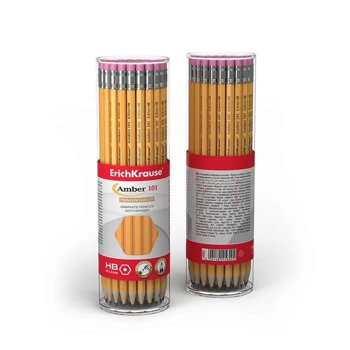 Карандаш чернографитный с ластиком ErichKrause Amber 101, НВ, грифель d=2.2 мм, дерево, шестигранный в тубусе