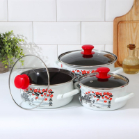 Набор эмалированных кастрюль &laquo;Ветка сакуры&raquo;, 3 предмета: 1,5 л, 2 л, 3 л, индукция