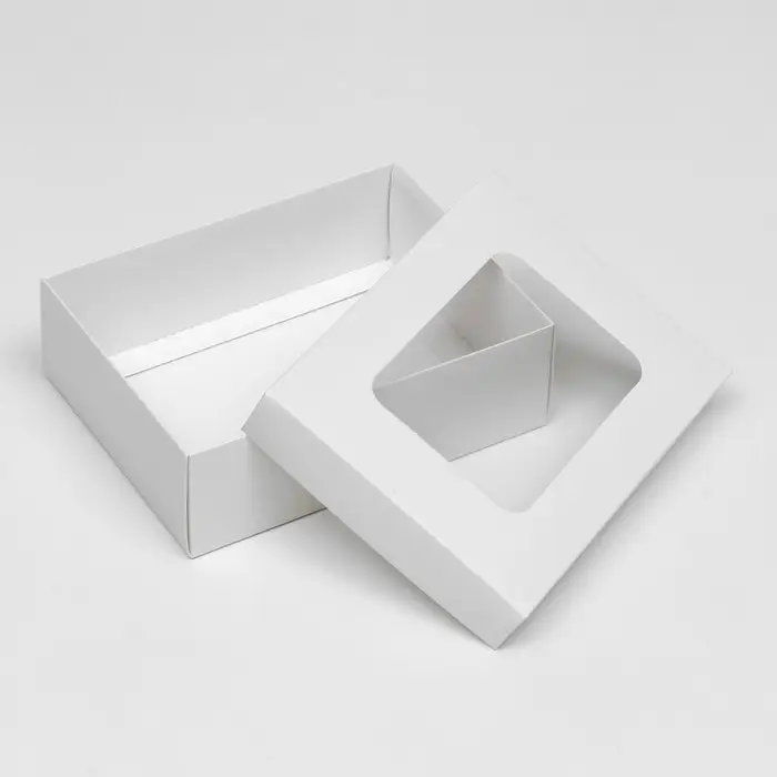 Коробка подарочная складная, упаковка, крышка - дно, с окном, белая, 16.5&times;12.5&times;5.2 см