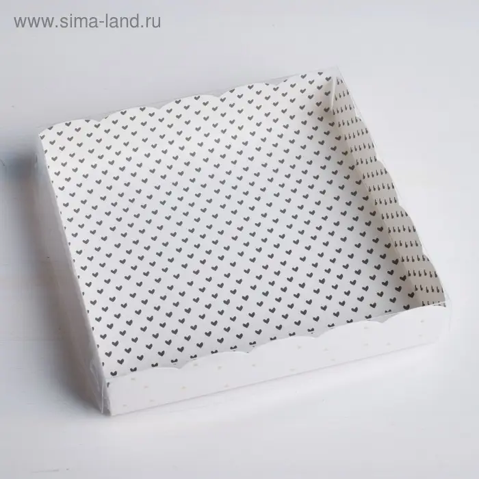 Коробка для печенья, кондитерская упаковка с пластиковой крышкой, Love, тиснение, 15 х 15 х 3 см