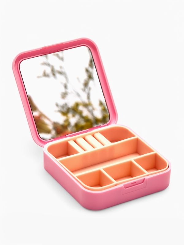 Органайзер для хранения украшений с зеркалом &laquo;Шкатулка портативная&raquo;, 9*9*2,5см, цвет розовый