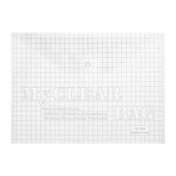 Папка-конверт на кнопке формат А4 100мкр Клетка прозрачная
