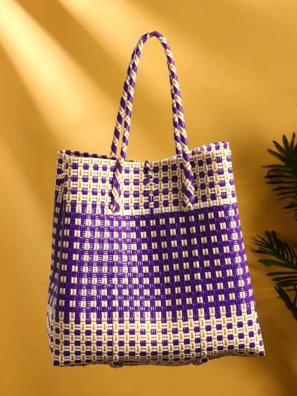 Сумка плетёная пластиковая 40х20х55 см, цв. фиолетово-белый