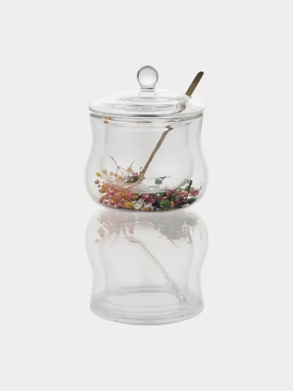 Сахарница двойное стекло с сухоцветами "Флора", с ложкой, 11х12 см