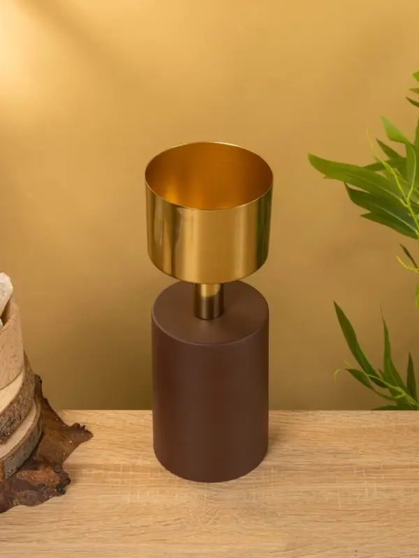 Подсвечник на 1 свечу "Кубок" шоколад с золотом 10х10х28,5 см