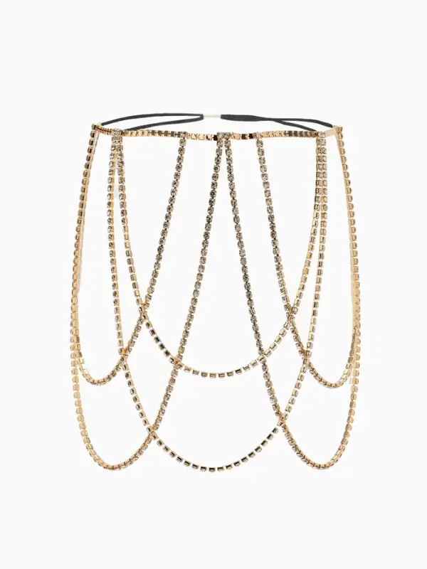 Цепочка на бедро бодичейн "Ярусы" со стразами, цвет белый в золоте