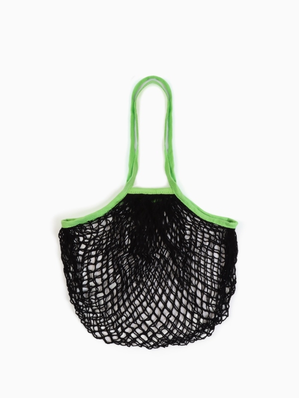 Авоська, 41 х 27 см, ручка 17 см, клетка 1.5 см, черная с зеленой ручкой