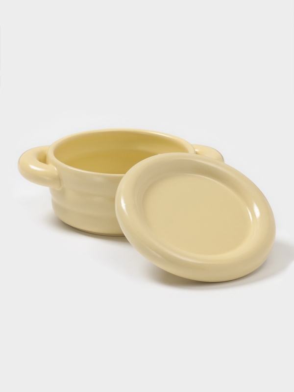 Горшочек для запекания Доляна &laquo;Зефир&raquo;, 250 мл, 15&times;10,5&times;6,3 см, с ручками, с крышкой, керамика, жёлтый