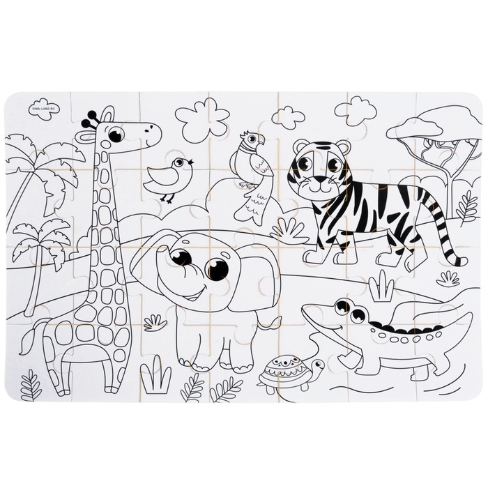 Мягкий пазл для малышей раскраска &laquo;Африка&raquo;, размер 50х33 см, 28 деталей, Крошка Я
