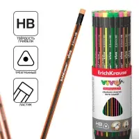Карандаш чернографитный, ErichKrause &laquo;Vivo&raquo;, HB, d=2.2 мм, с ластиком, дерево, трехгранный в тубусе, микс