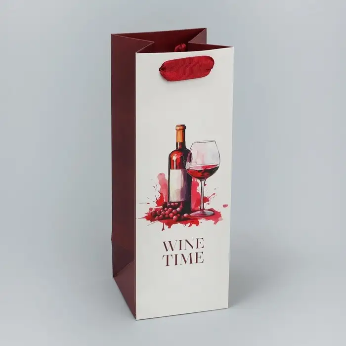 Пакет подарочный под бутылку, упаковка, &laquo;Время винишка&raquo;, 9 х 25 х 8.5 см
